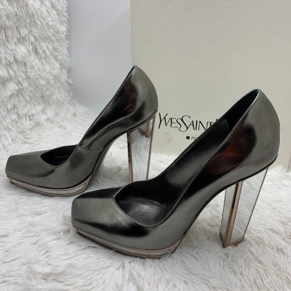 Yves Saint Laurent Shoes - Yves Saint Laurent Mirror Pumps YSL Heels Silver Pewter Vintage mirrored vtg 8.5